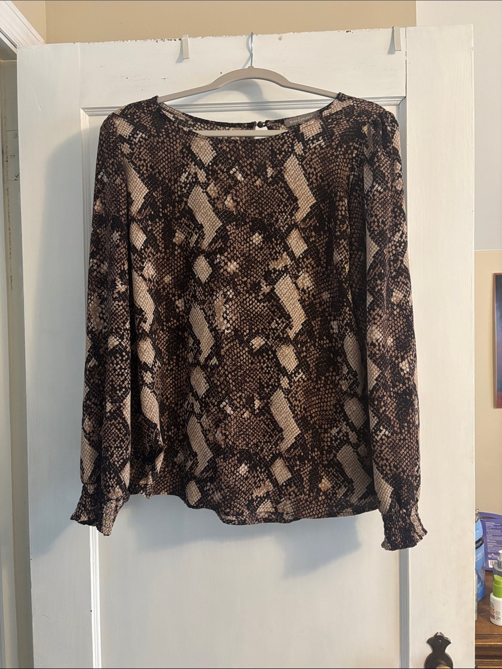 Women's Brown Snake-Print Long-Sleeve Blouse by